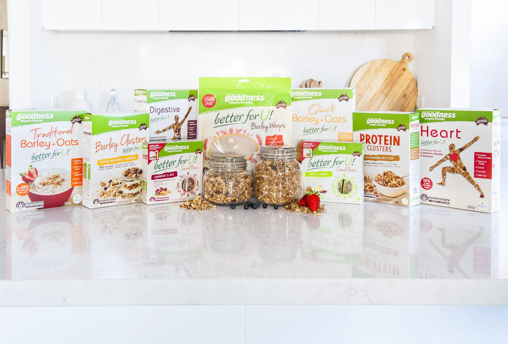 A variety of healthy wholegrain products containing barley.